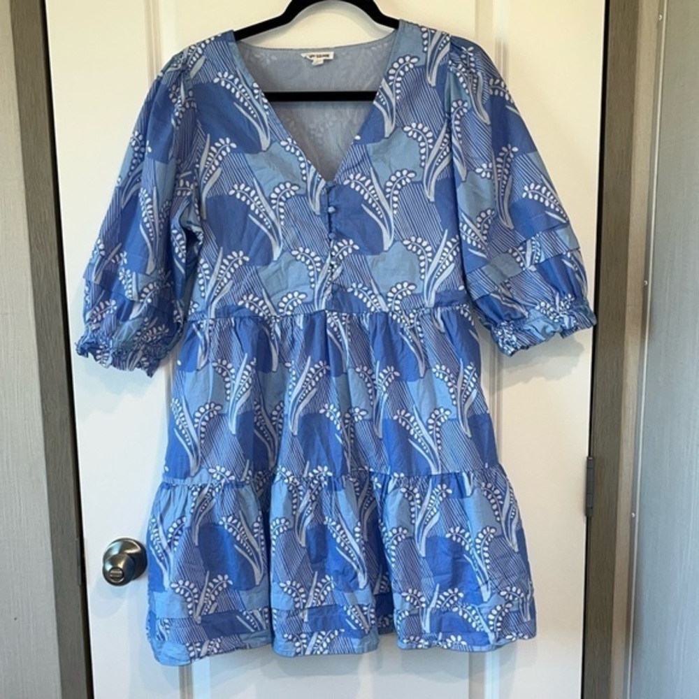 Mary Square Raya Color Me Sweet Mini Dress Blue Boho Revival Sz. Large